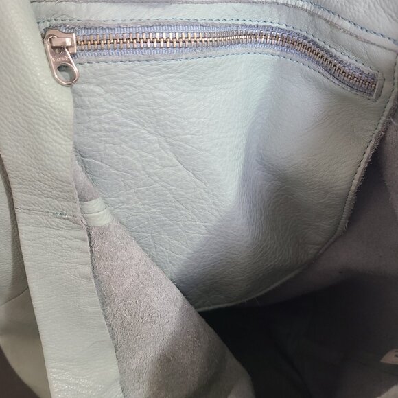 BAGGU Aqua Blue Natural Milled Leather Basic Tote Bag - Picture 8 of 9